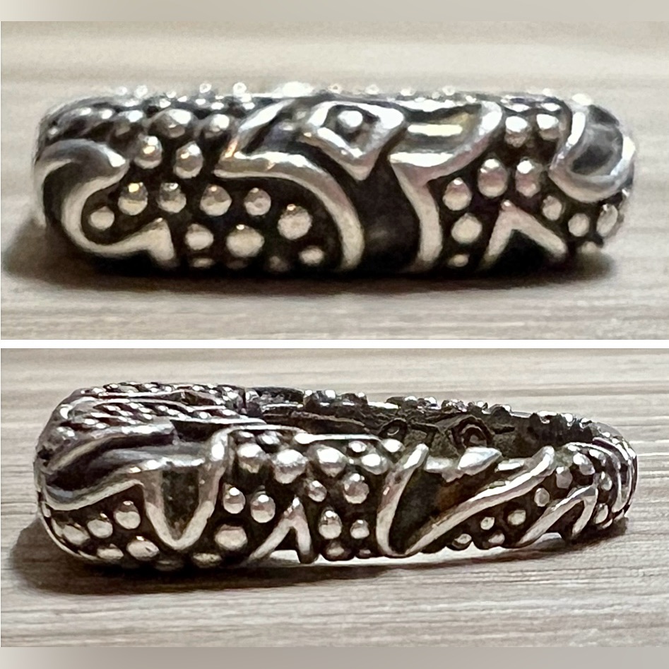 Vintage Designer Dian Malouf Sterling Silver Tall Tribal Stack Ring, Size 6.5